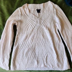 Calvin Klein cream colored sweater, eyelit knitted design